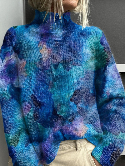 Patsy | Abstract Watercolour Floral Knit Turtleneck Sweater