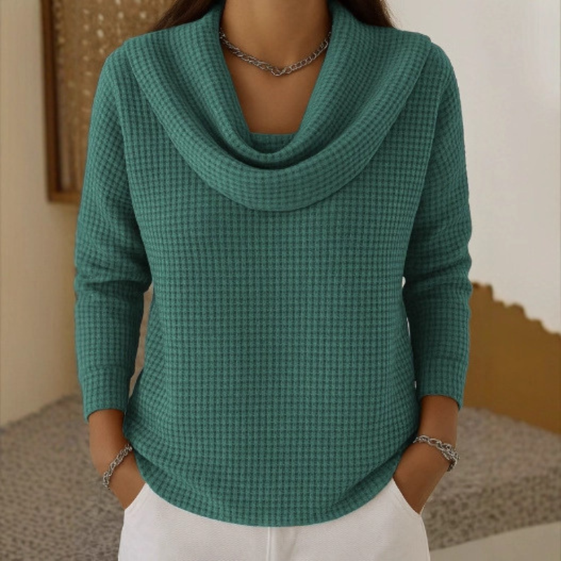 Amber™ – Warm Waffle Jumper with an Elegant Cowl Neck