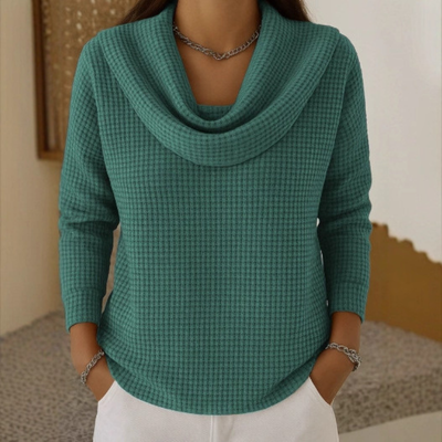 Amber™ – Warm Waffle Jumper with an Elegant Cowl Neck