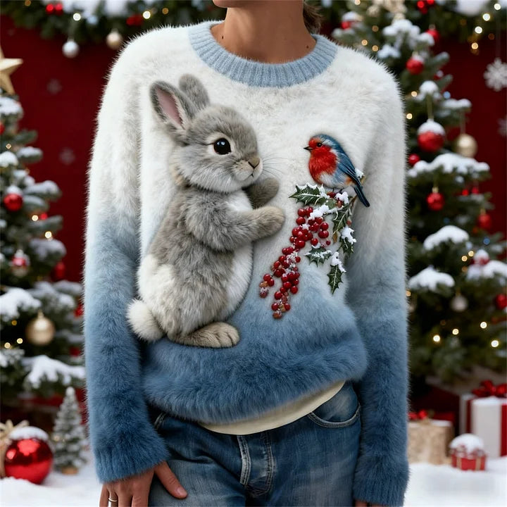 Suzette - Plush Sweater With a Christmas Rabbit