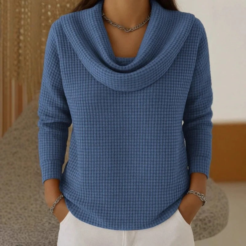 Amber™ – Warm Waffle Jumper with an Elegant Cowl Neck