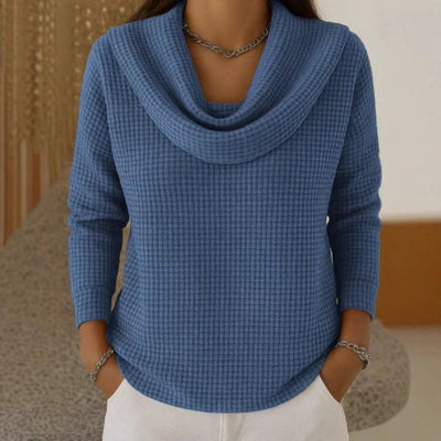 Amber™ – Warm Waffle Jumper with an Elegant Cowl Neck