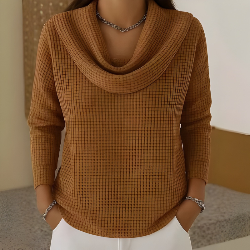 Amber™ – Warm Waffle Jumper with an Elegant Cowl Neck
