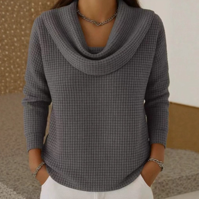 Amber™ – Warm Waffle Jumper with an Elegant Cowl Neck