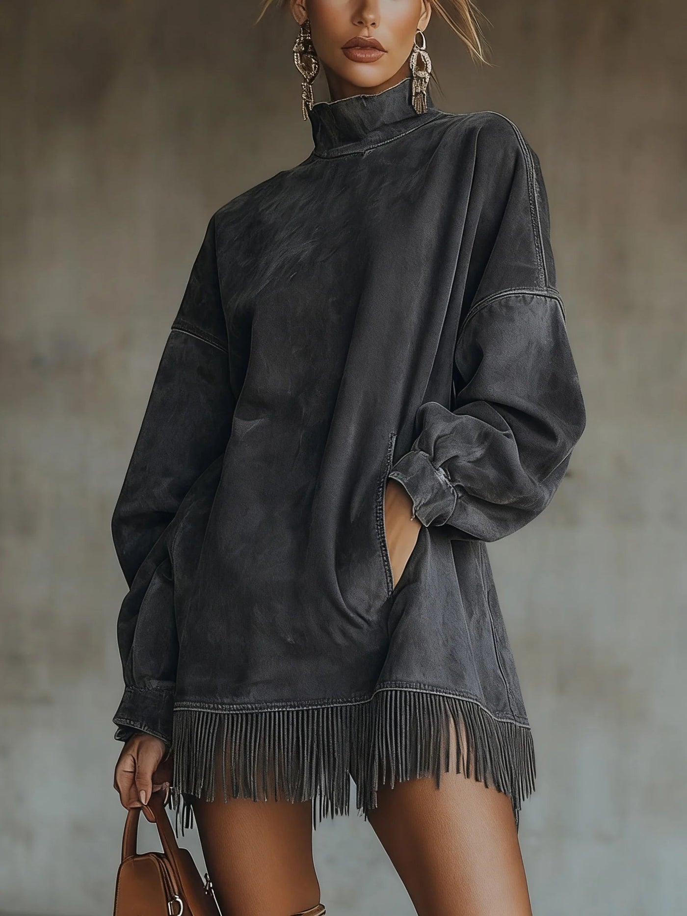 Sabrina | Cozy Suede Fringe Dress