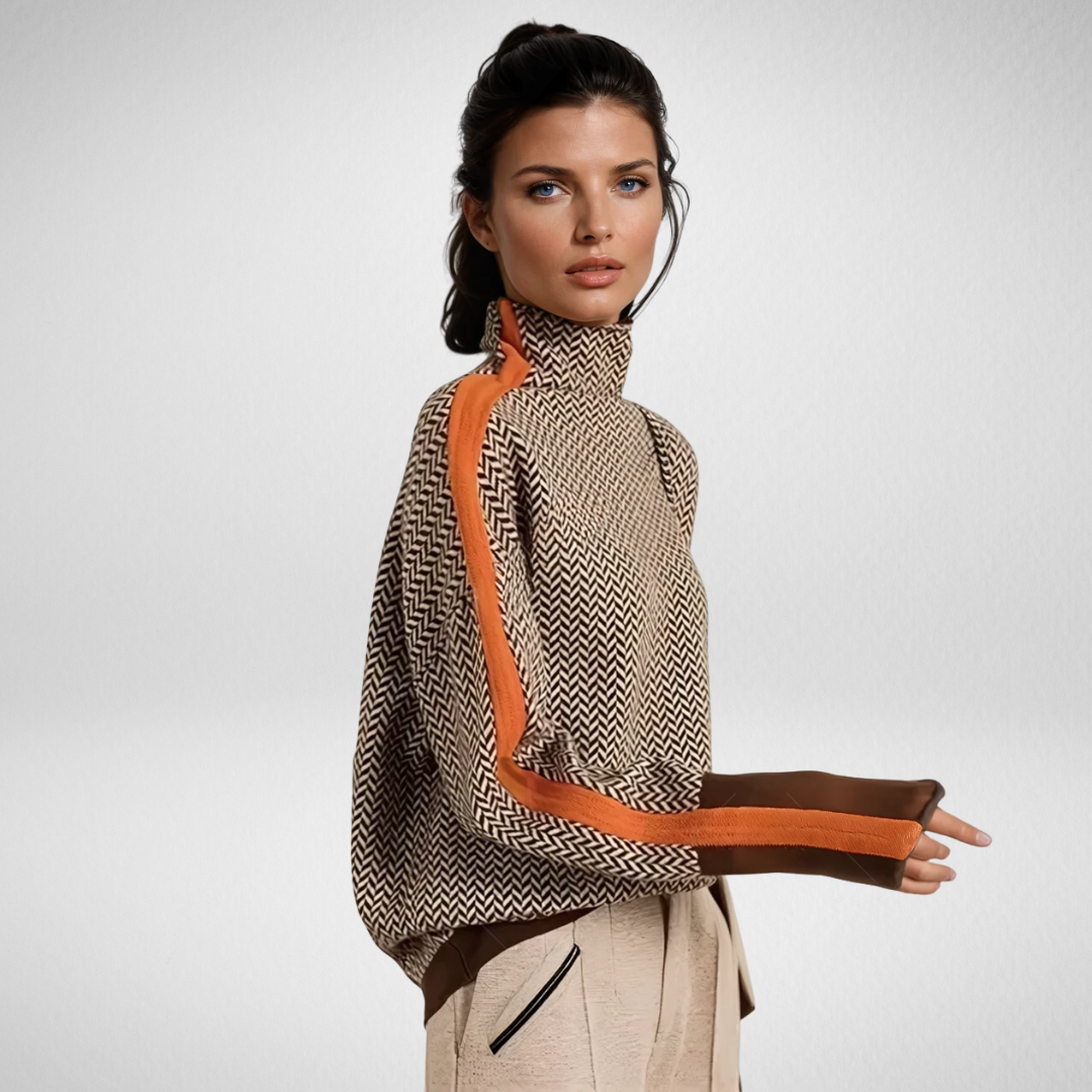Ruby | Contrast striped roll neck jumper
