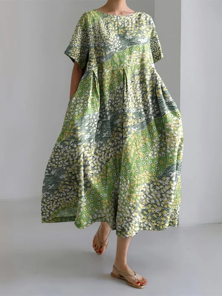 Vintage Floral Print Loose Maxi Dress