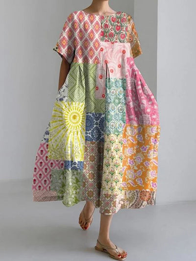 Vintage Floral Print Loose Maxi Dress