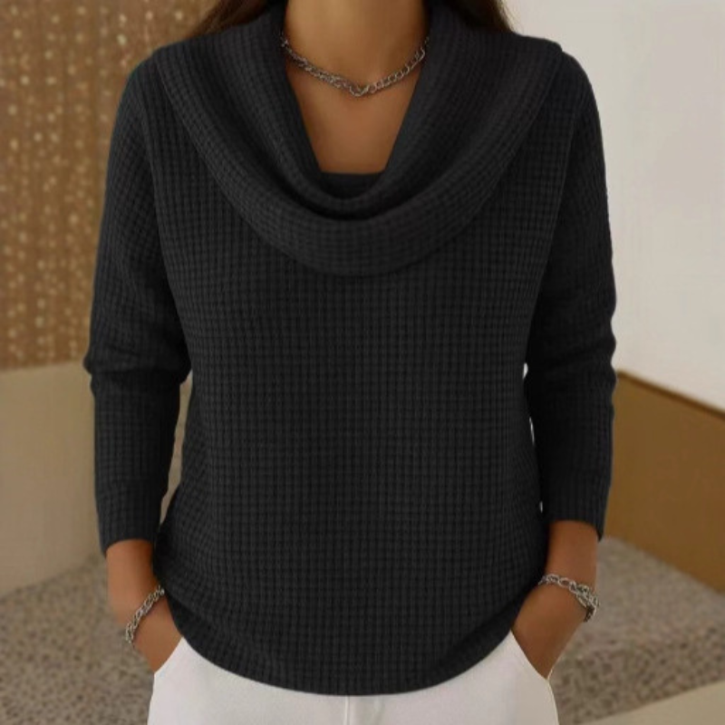 Amber™ – Warm Waffle Jumper with an Elegant Cowl Neck
