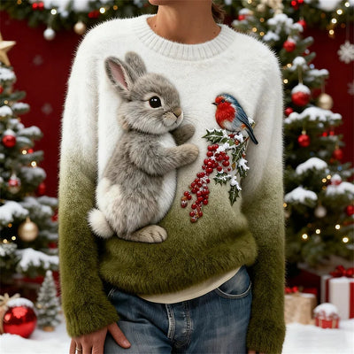 Suzette - Plush Sweater With a Christmas Rabbit