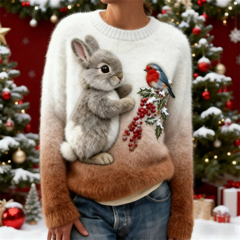 Suzette - Plush Sweater With a Christmas Rabbit