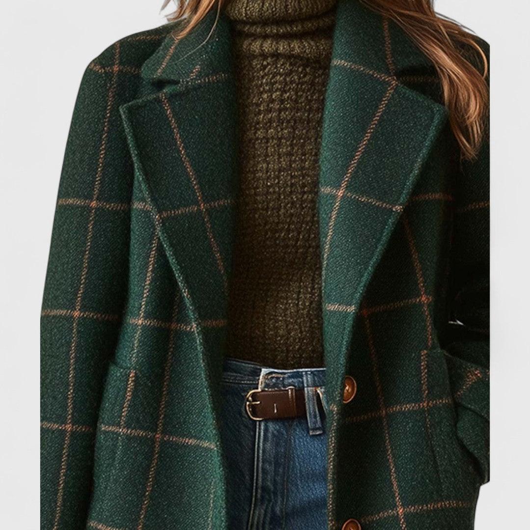 Valerie Checked Wool Coat in Scandinavian Style