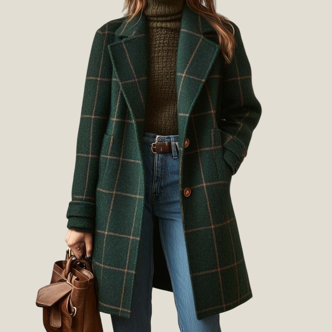 Valerie Checked Wool Coat in Scandinavian Style